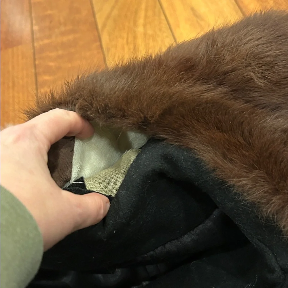 Carol Brent Vintage‎ black long wool coat with real fur collar
